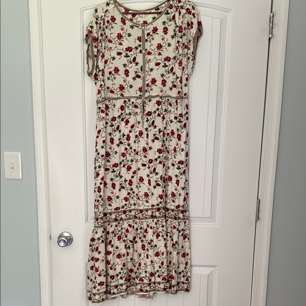 Max Studio Red and Cream Maxi Sundress with Crew Neck